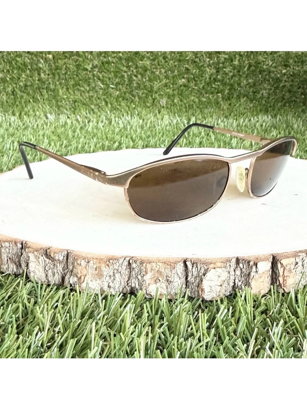 Stussy Eyewear Ace Sunglasses Frame Gold Aviator Brown Lens 54-14-120 Vtg Japan